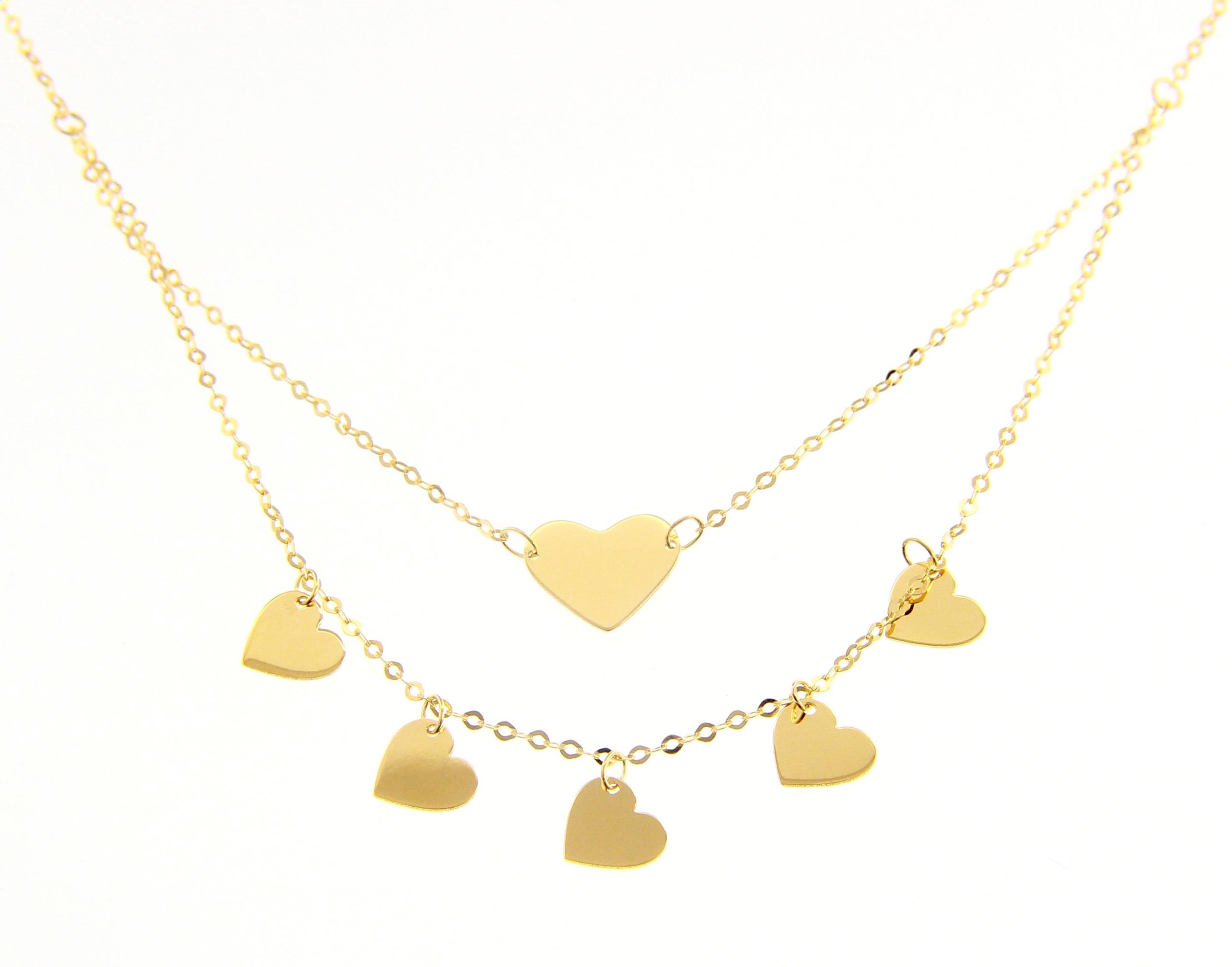 Χρυσό κολιέ καρδιές κ14 με μια καρδούλα στο κέντρο και πέντε καρδούλες κρεμαστές (code S239685)